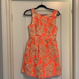 Coral dress with gold foil design